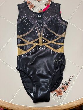 Girls' Black and Gold Sparkle Gymnastics Leotard